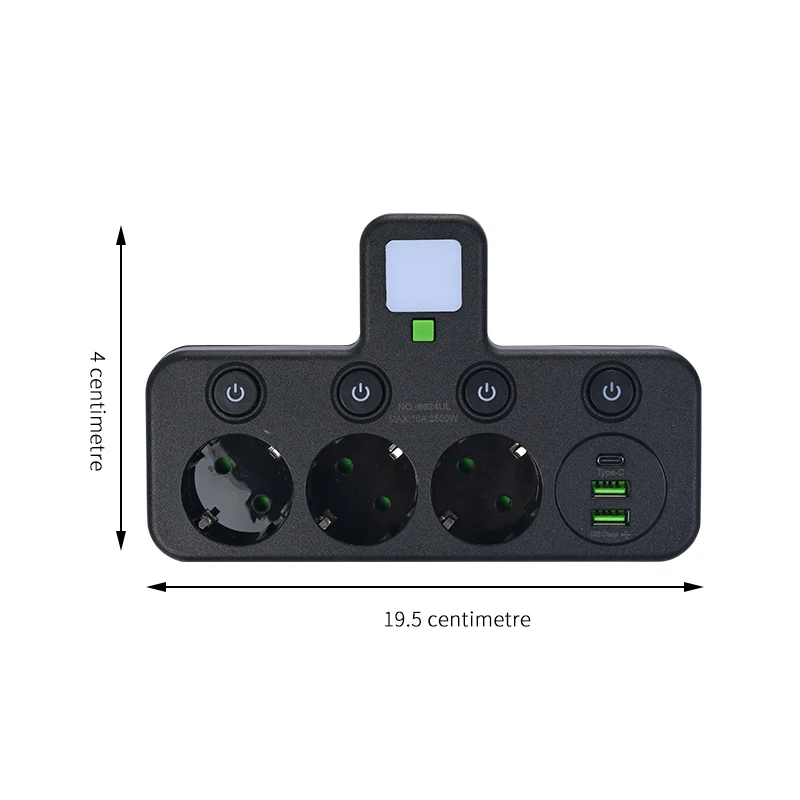EU Plug Power Strip with 3 AC Outlets +2 USB Ports+ 1 Type C, 6-in-1 Plug Socket Adapter Wireless Wall Charger for Home Office-6