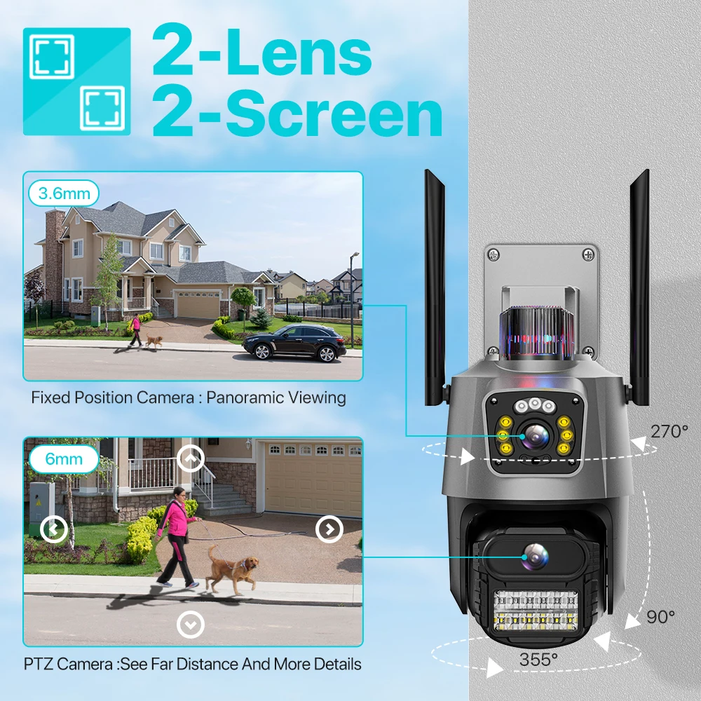 Outdoor Wifi PTZ Camera 4K 8MP HD Dual-Lens Dual Screen Camera AI Auto Tracking 4MP Video Surveillance Police Light Alarm iCSee-2