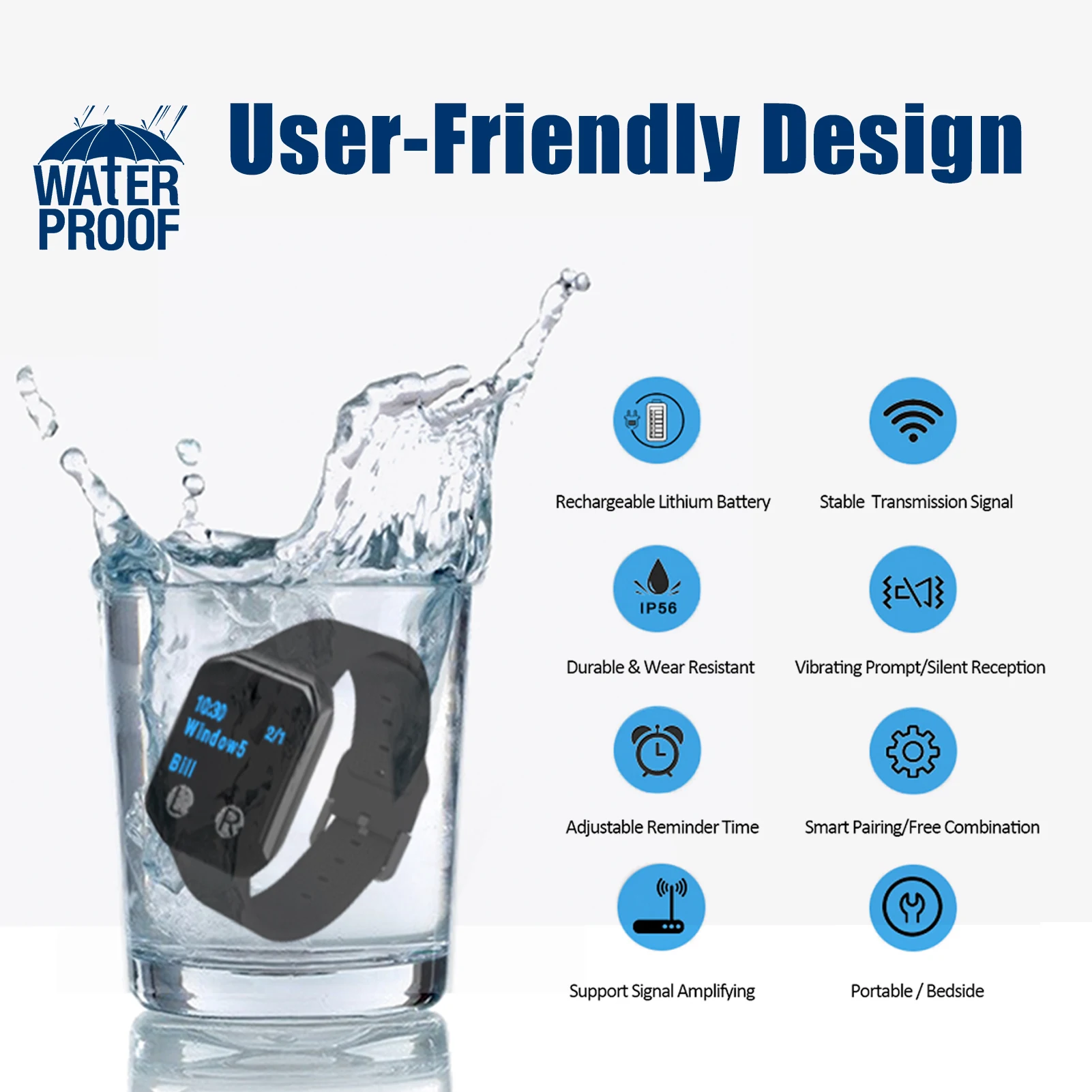 2PCS Wireless Call Button + 1 Watch Receiver Wireless Calling System For Nurse Call Caregiver Pager Elderly Care Clinic-4