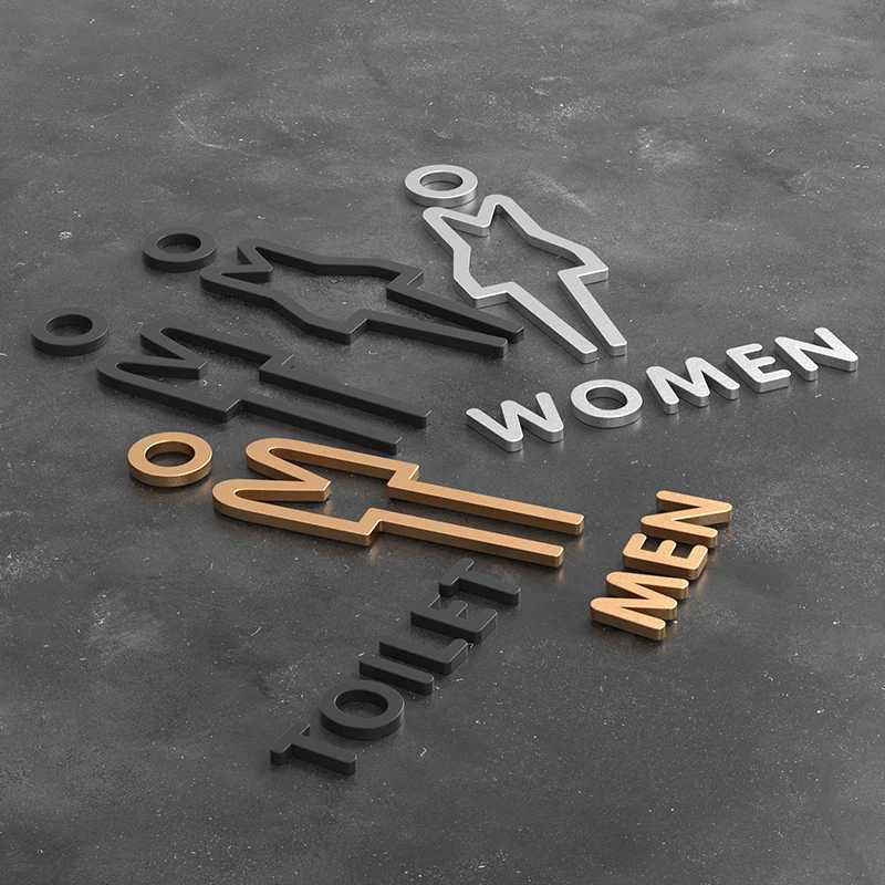 Acrylic 3D Arrow Toilet Sign Plate Elegant Wash Room Door Wall Label Sticker WC Bathroom Signage Board Art Home Bathroom Decor-3