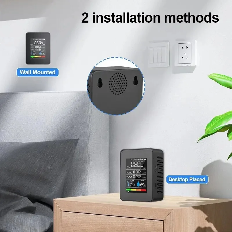 Multifunctional 5in1 CO2 Meter Digital Temperature Humidity Tester Carbon Dioxide TVOC HCHO Detector Air Quality Monitor-2