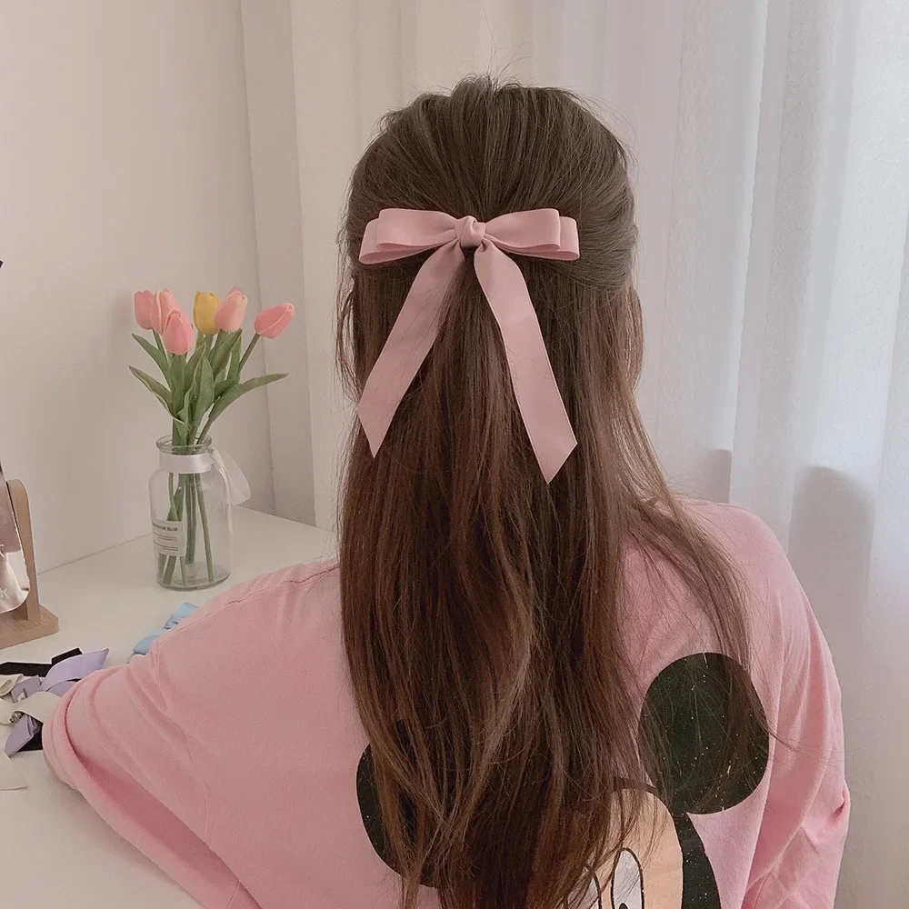 Fashion Cute Fabric Hair Bow Hairpin Women Ribbon Hair Clips Headwear Black White Bow Top Clip Female Hair Jewelry Accessories-4