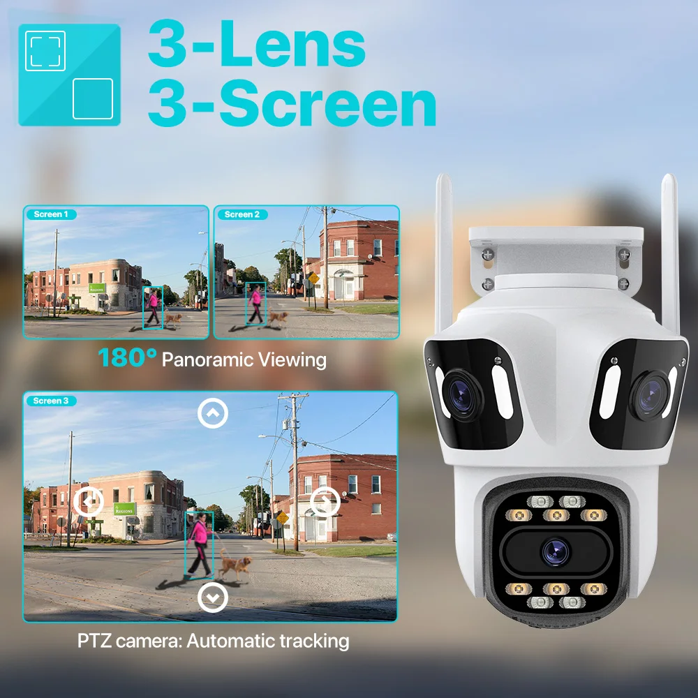 Three Lens PTZ IP Camera Outdoor 6K HD Three Screen WiFi Security Camera Auto Tracking 4K Dual Len Wirelss CCTV Camera iCsee-2