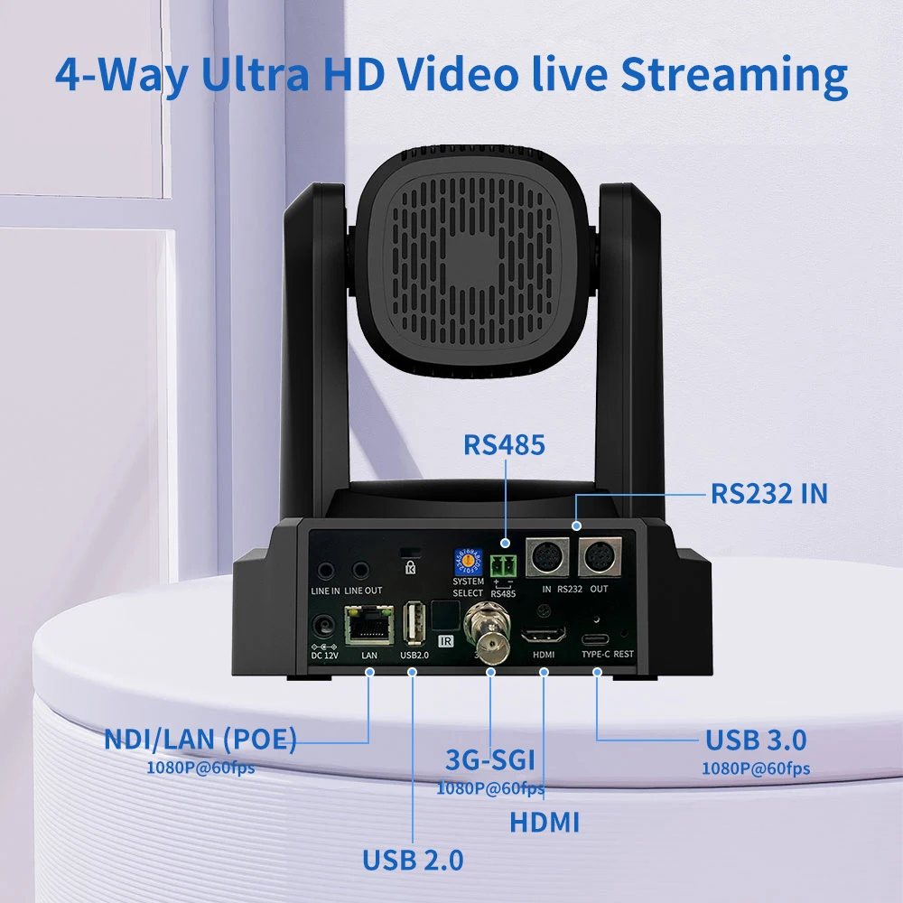Runpu 1080P/60fps NDI Conference PTZ Video Camera 12/20/30x Zoom Ai Auto Tracking PTZ SDI Camera HDMI USB Outputs Support POE-3