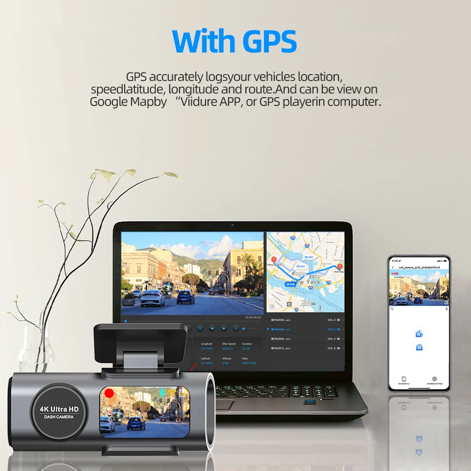 Dash Cam 4K UHD Recording Car Camera DVR Night Vision Video Recorder Built-In Wi-Fi Support Dual Lens GPS 24H Parking-4
