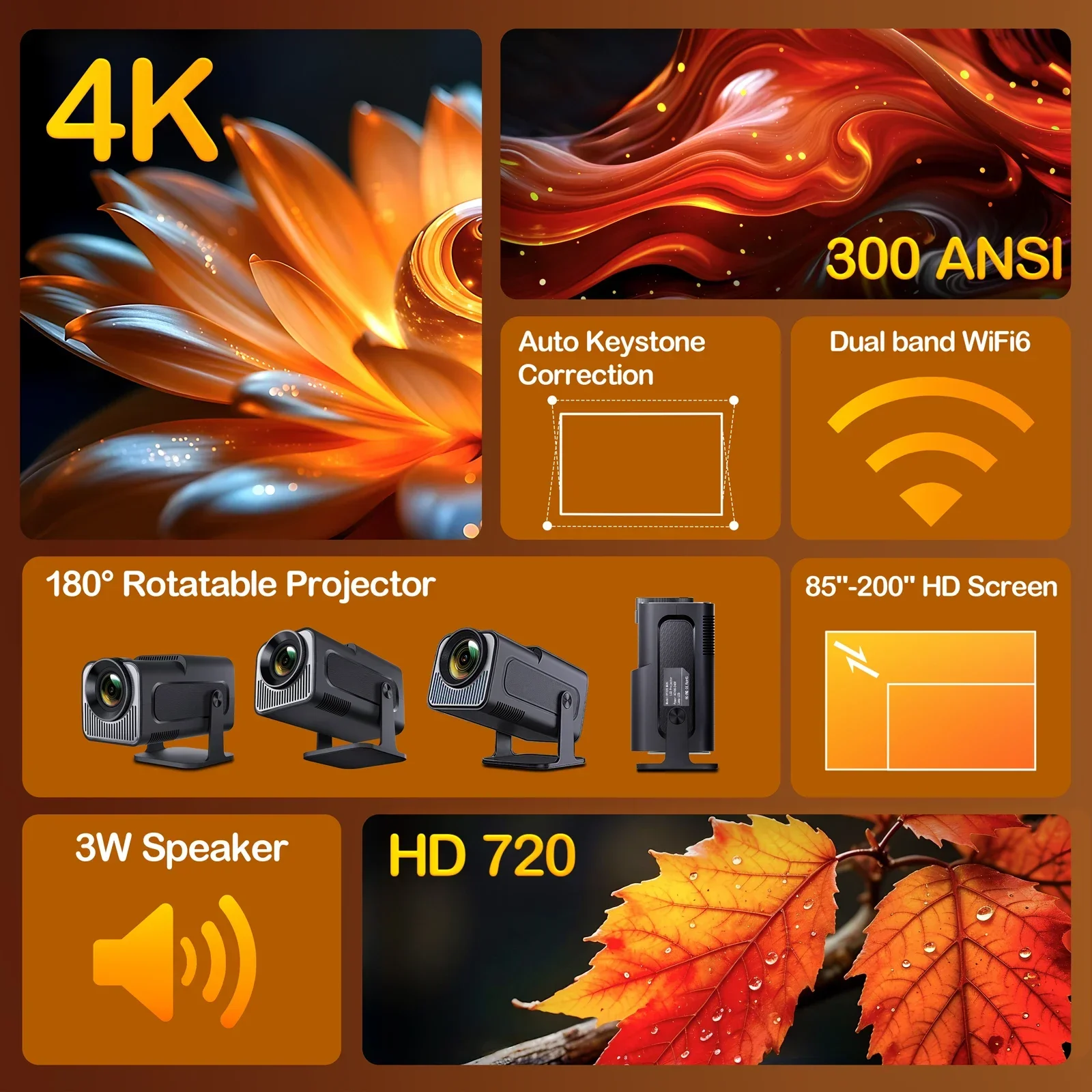 Woopker 4K Android 11 Projector Featuring 720P Ultra Short Throw 180 Degree Rotation Technology with WiFi 6 and Automatic-2