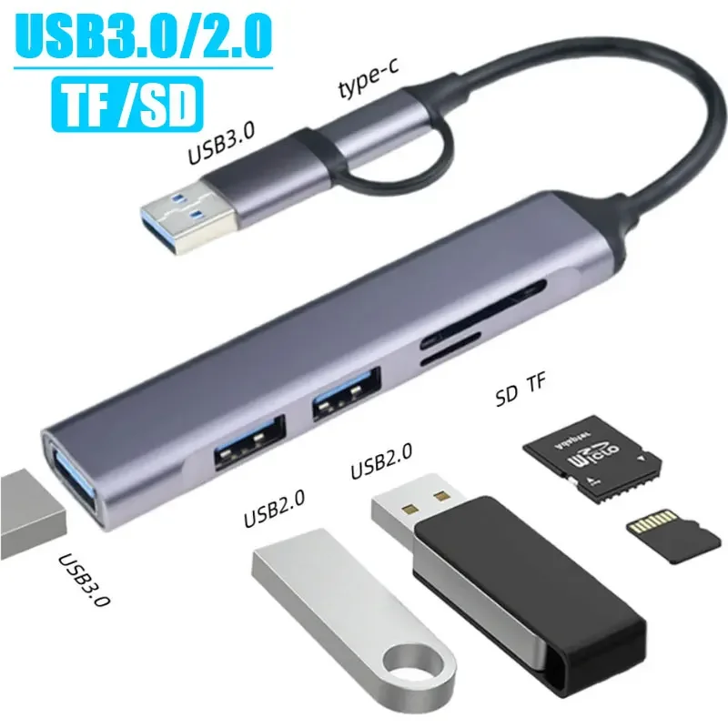 Type C HUB USB HUB USB 3.0 USB 2.0 TF / SD 5 Port Multi Splitter OTG For Lenovo HUAWEI Xiaomi Aluminum Alloy USB 3.0 Hub for PC-4