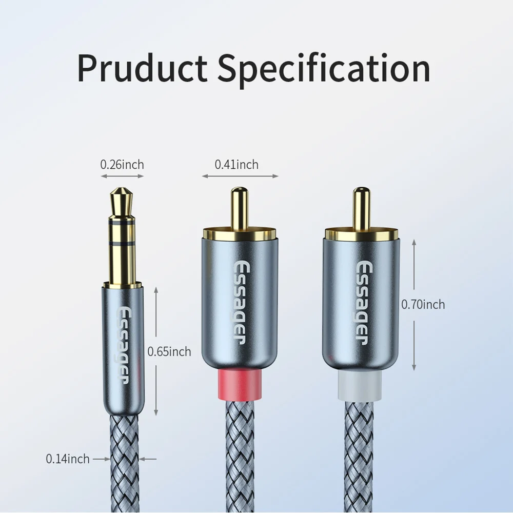 Essager RCA Audio Cable Jack 3.5 to 2 RCA Cable 3.5mm Jack to 2RCA Male Splitter Aux Cable for TV PC Amplifiers DVD Speaker Wire-5