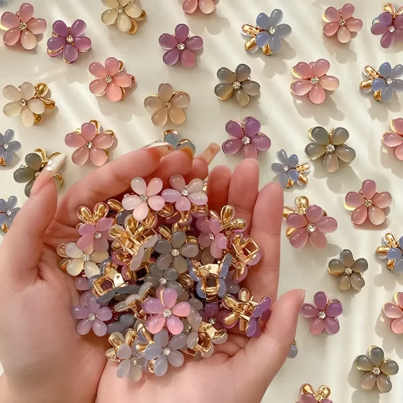 1/10pcs Cute Mini Flower Hairclip Claws Women Girls Colorful Opal Hairpins Sweet Small Headdress Barrettes Accessories-3