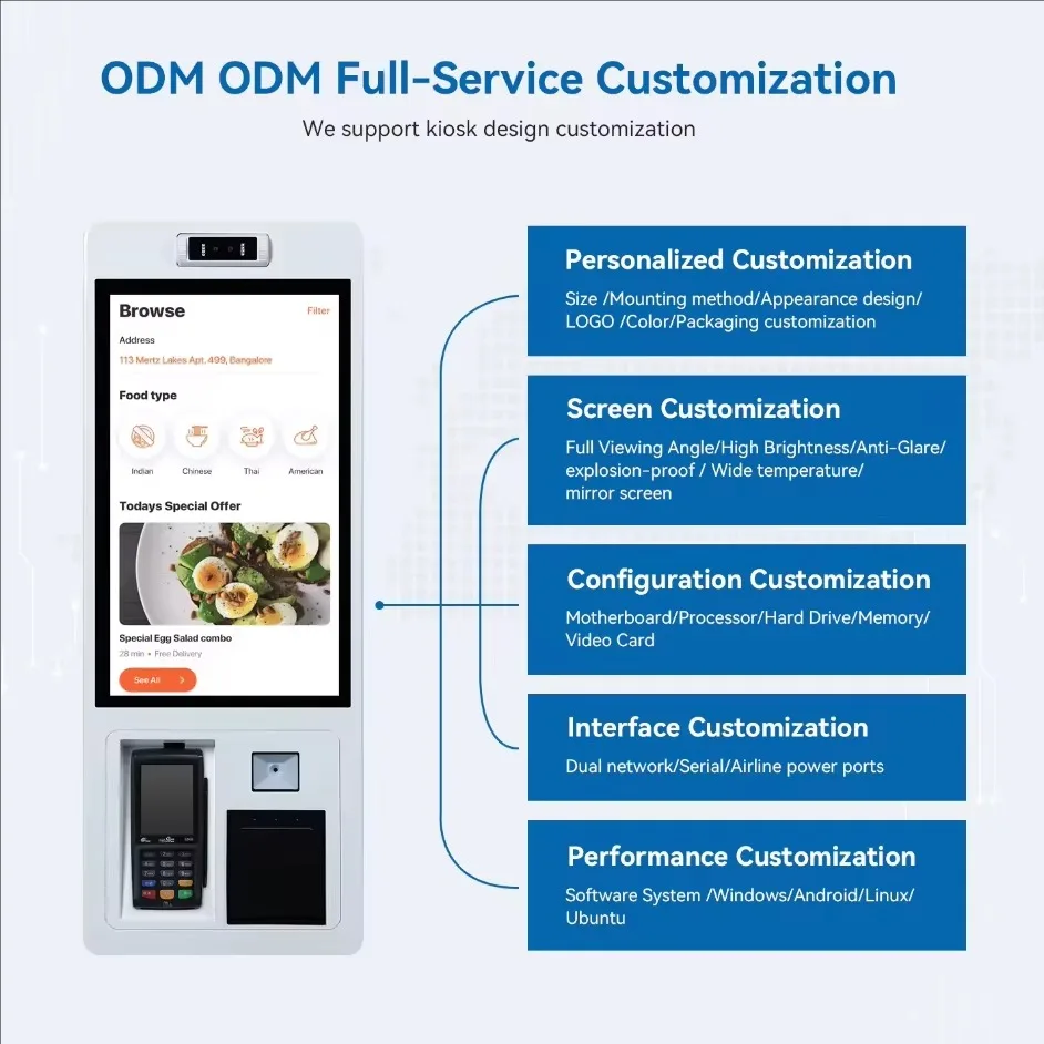 Self Service Kiosks 15.6 21.5 23.8 27 32 43 Inch Fast Food Restaurant Order Touchscreen Payment Kiosk for Ordering-3
