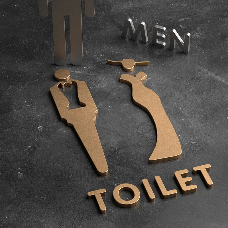 Acrylic 3D Arrow Toilet Sign Plate Elegant Wash Room Door Wall Label Sticker WC Bathroom Signage Board Art Home Bathroom Decor-5