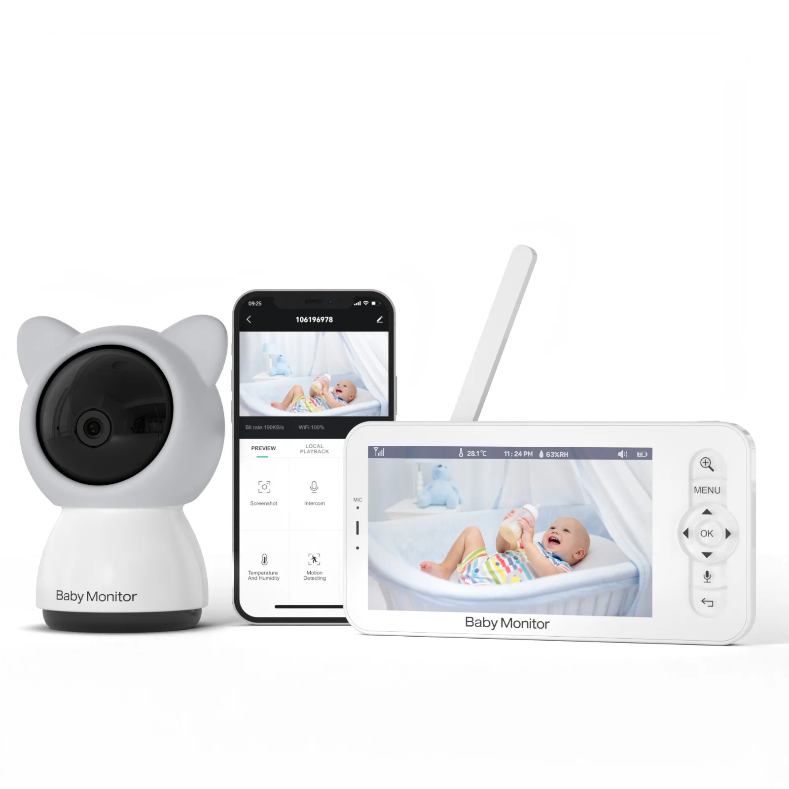 Wifi Baby Monitor Babyphone Video Baby Camera Bebe Nanny HD 5 Inch LCD Mobile Phone APP Control PTZ Lullabies For New Born-3