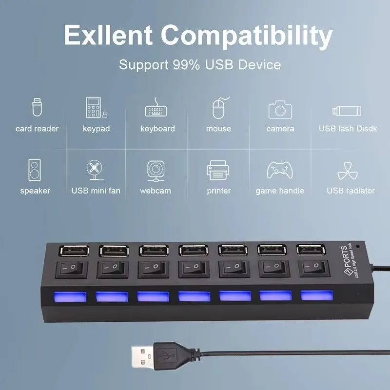 Switch Extension Hub 7-port USB2.0 Hub Computer USB Extension Hub One Drag Seven USB2.0 Splitter PC Laptop Desktop-4