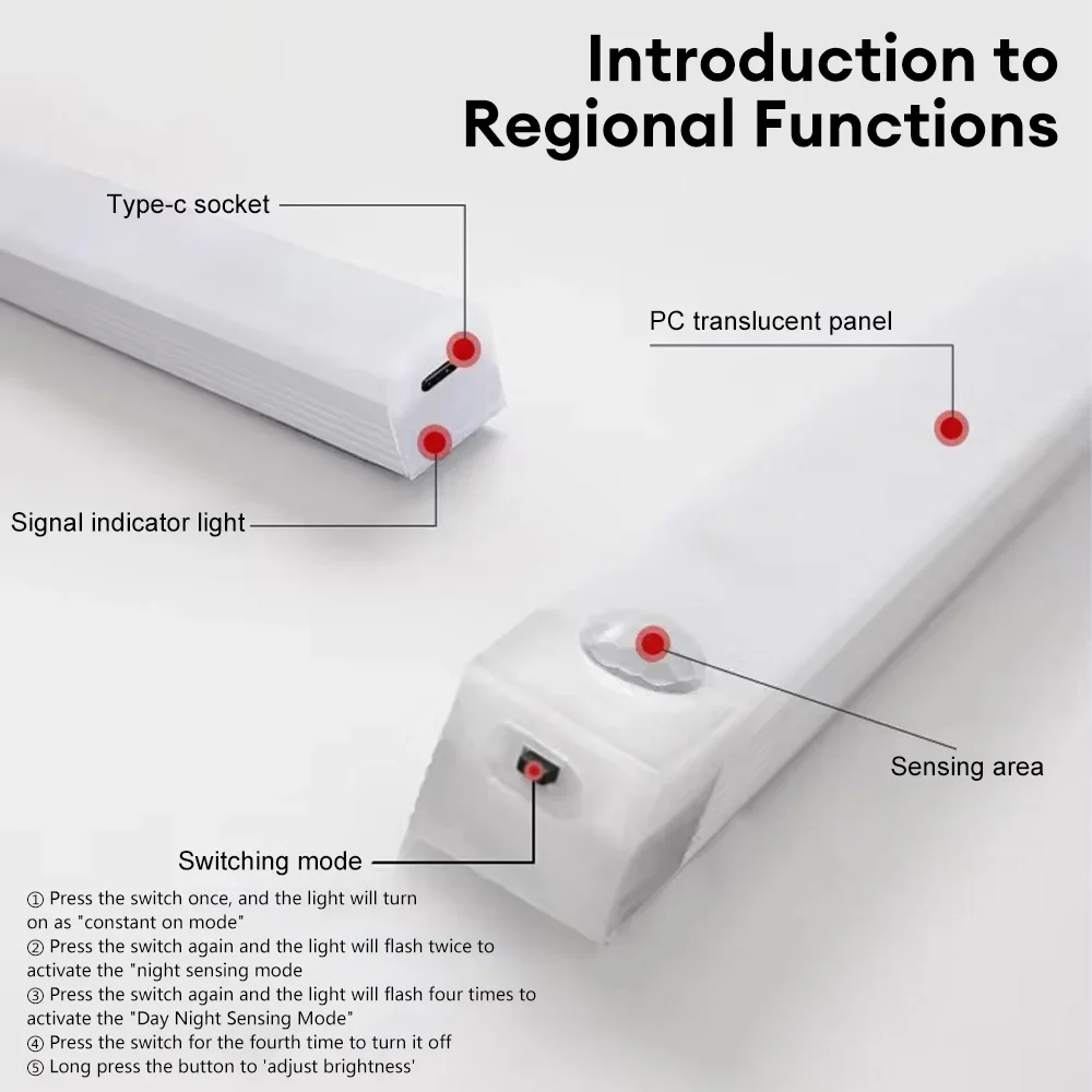 Motion Sensor Light Wireless Rechargeable LED Night Light Closet Cabinet Wardrobe Lamp Kitchen Staircase Backlight 10/20/30/50cm-6