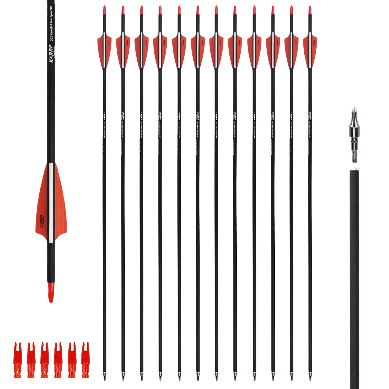 LAIXING 12PCS Carbon Arrow 30 Inch Spine 500 with Replaceable Arrowhead for Compound/Recurve Bow Archery Hunting Targeting