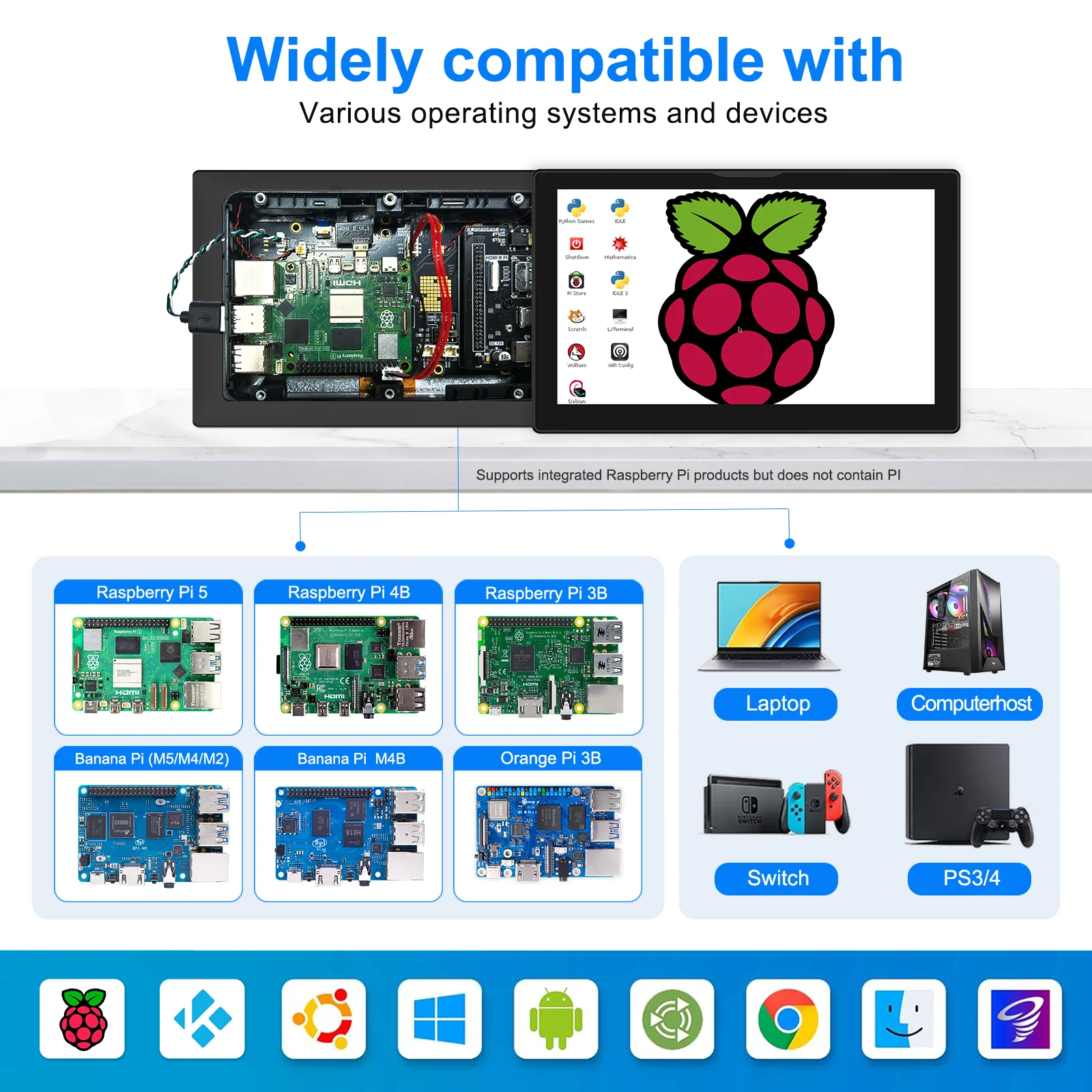 8 inch Raspberry Pi 5 4 Monitor LCD Dispaly 1280x800 16:10 Touch Screen HDMI USB for DIY Pi 4 3 Built in Fans Speaker-3