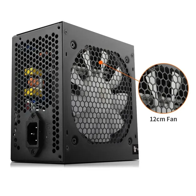 Aigo AK 600W PC PSU Power Supply Unit Black Gaming Quiet 120mm RGB Fan 24pin 12V ATX Desktop Computer Power Supply for BTC-3