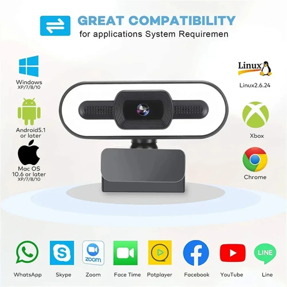 Portable Full HD 1080P 2K 4K Webcam PC Laptop Auto Focus Webcam Live Streaming Flexible with Microphone Live Broadcast withLight-2