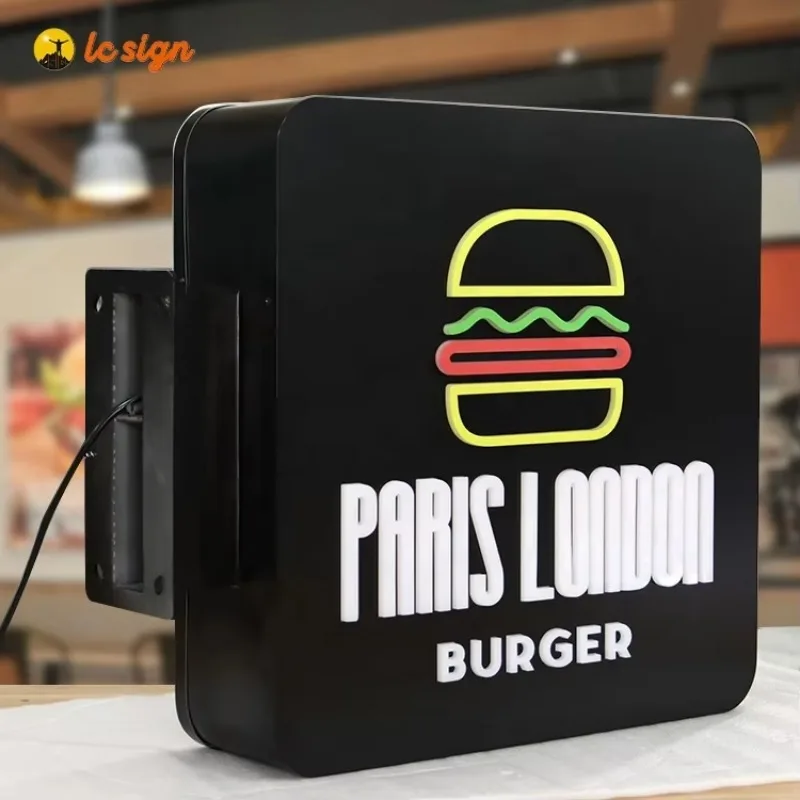 Shop Custom Acrylic Advertising Light Boxes Sign Restaurant Cafe Hamburger Wall Standing Light Box Display LED Signage LightBox-5