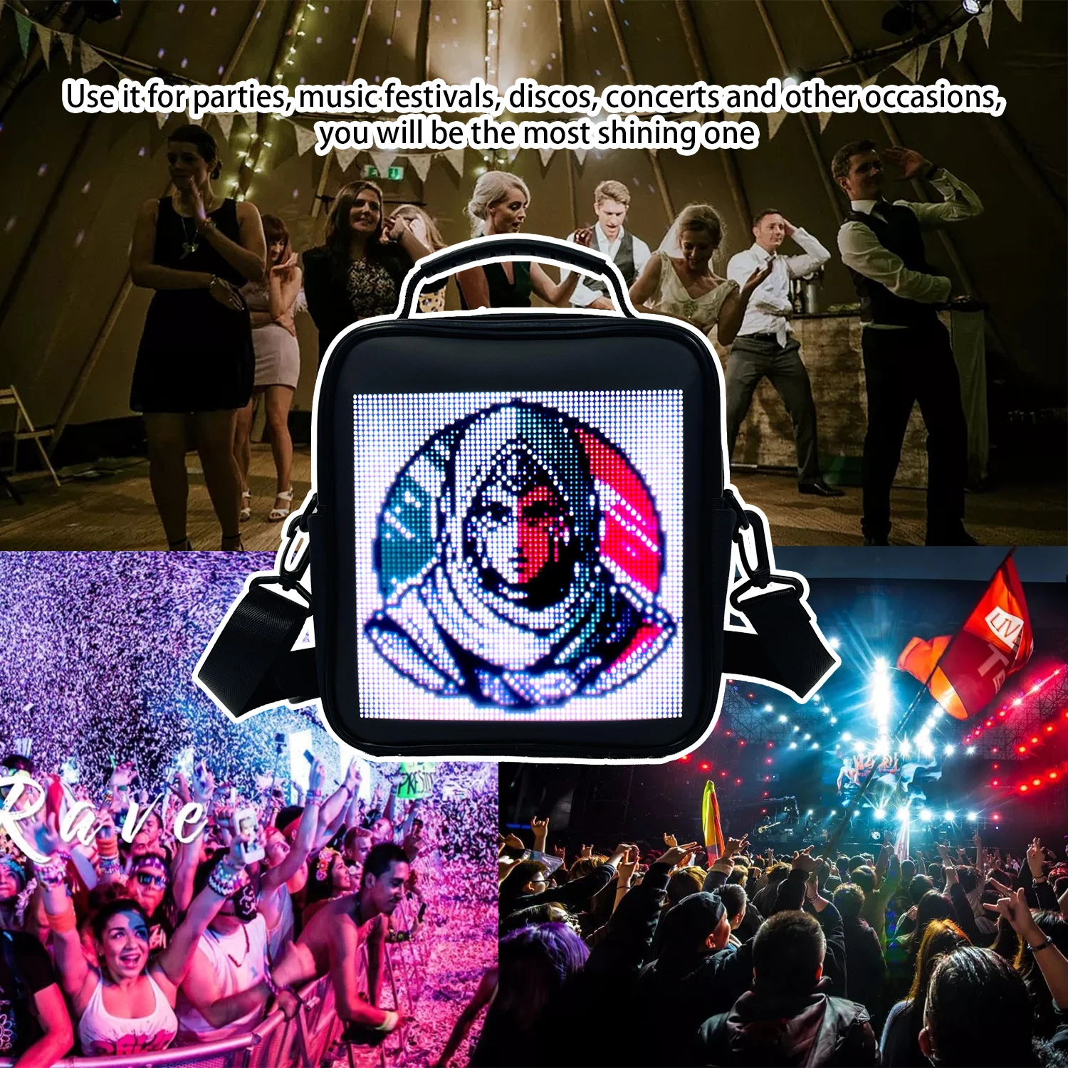 LED Display Sling Bag for Men and Women, 64x64 Dots Full Color Screen Backpack, APP Control Dynamic Advertising Crossbody Bags-6