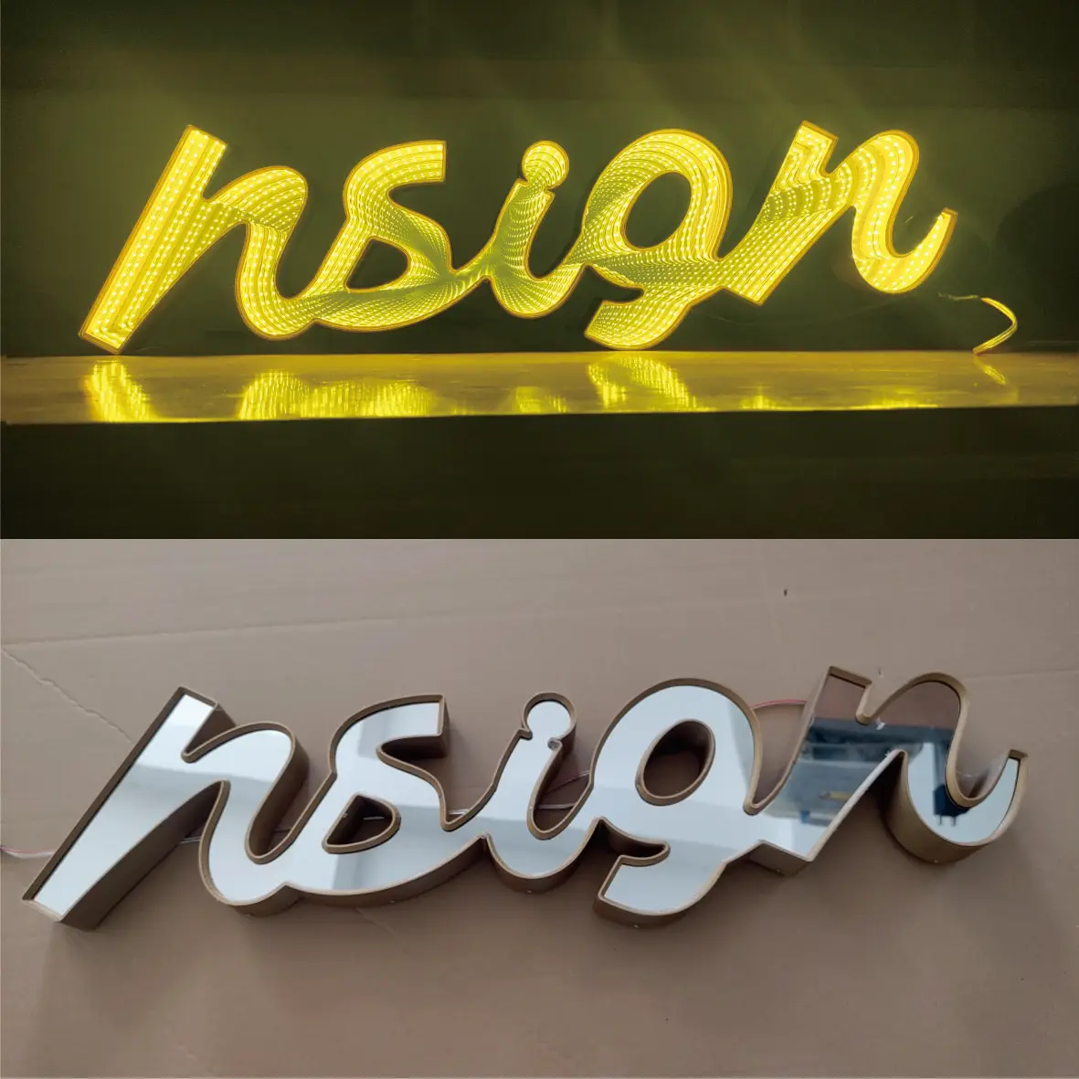 Trendy Signage Abyss Mirror Stainless Steel Signage Personalized Customization Neon Light Signage-3