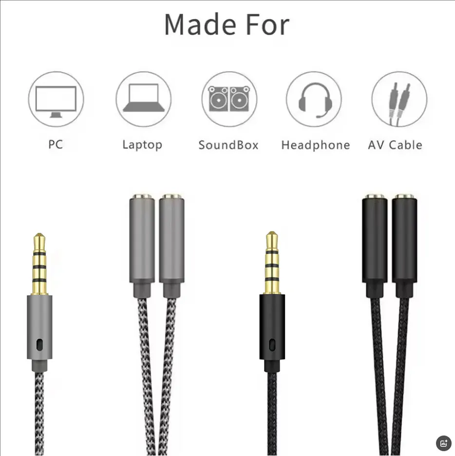 Headset Adapter Headphone Mic and Speaker Y Splitter Cable 3.5mm  Audio Male to 2 Female For Earphone Extense Mobile Audio-4