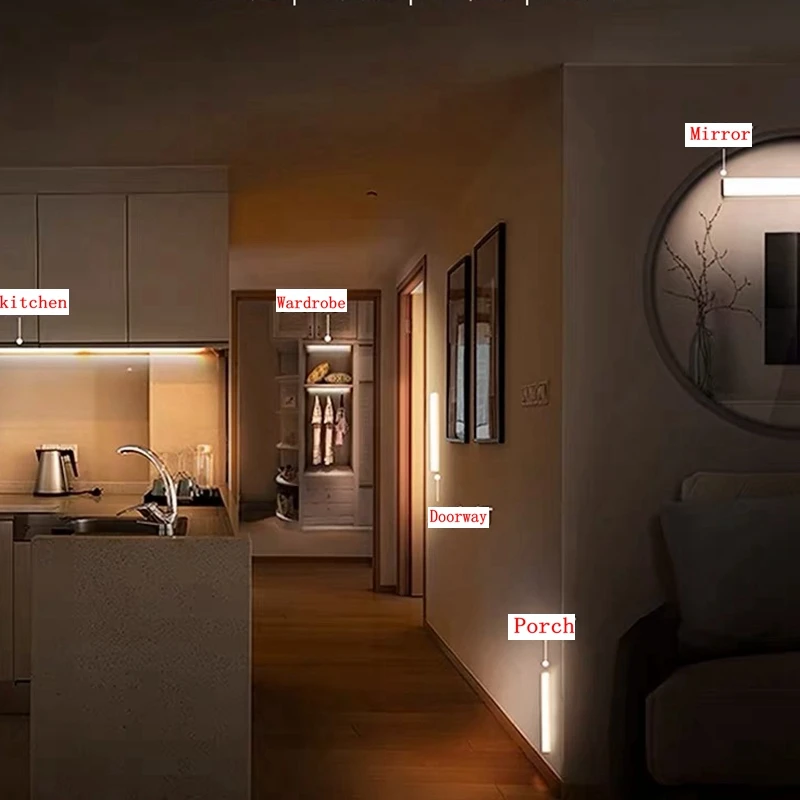 LED Motion Sensor Light Wireless LED Night Light Type C Rechargeable Light Cabinet Wardrobe Lamp Staircase Backlight For Kitchen-6
