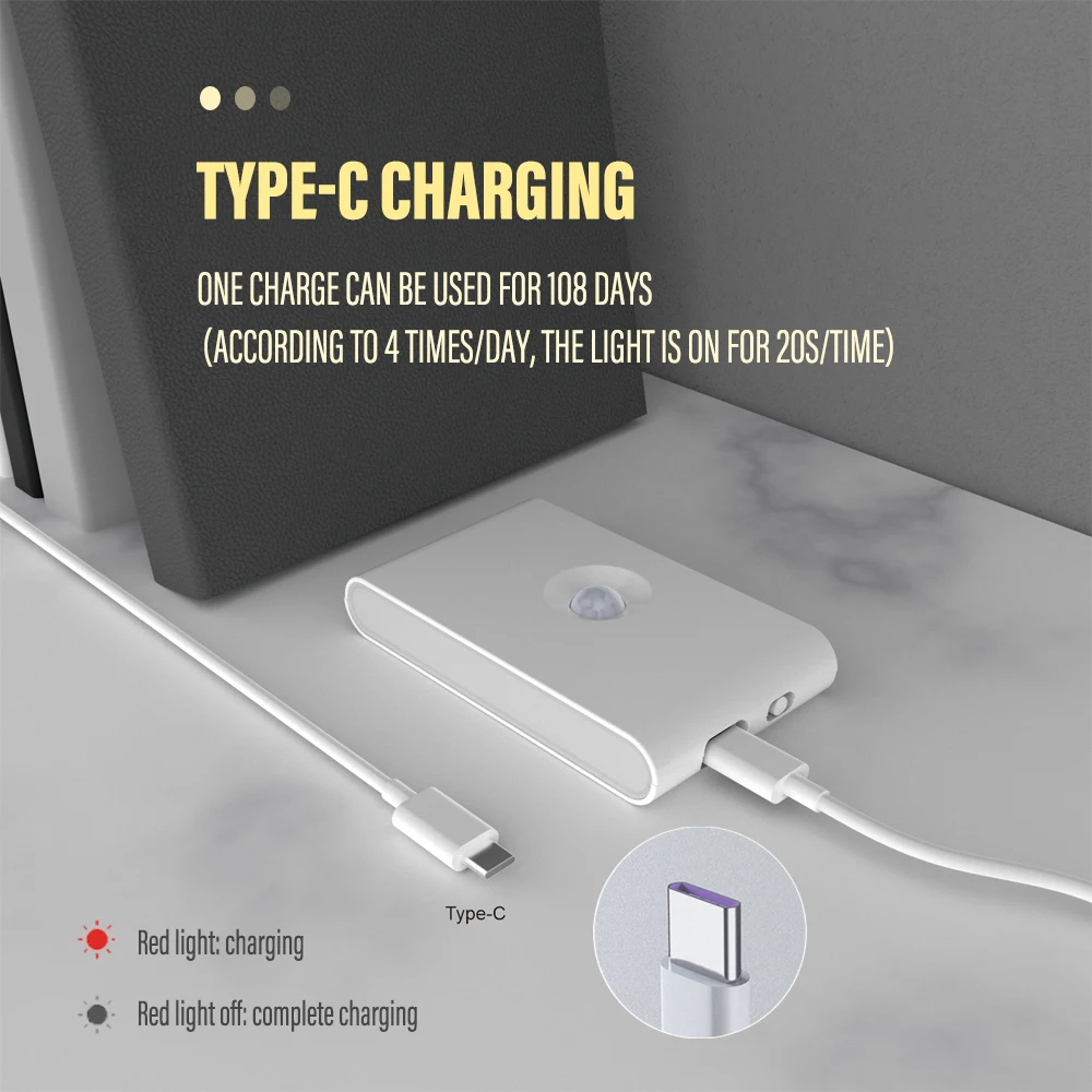 LED Induction Night Light Wireless USB Charging Human Body Induction Wall Light Bedroom Corridor Cabinet Bathroom Night Light-6
