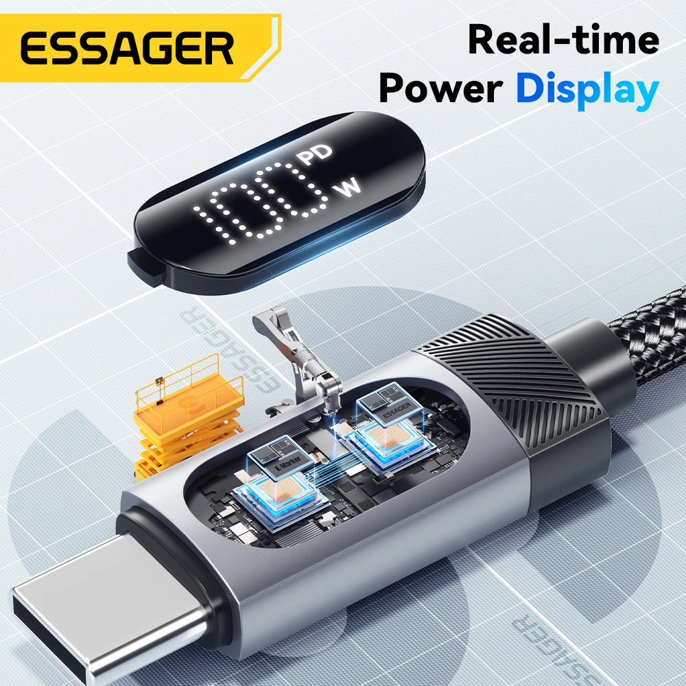 Essager Digital Dispaly USB C Cable For iPhone 16 15 Xiaomi Huawei 100W PD Fast Charging For Macbook iPad Type C to Type C Cable-4