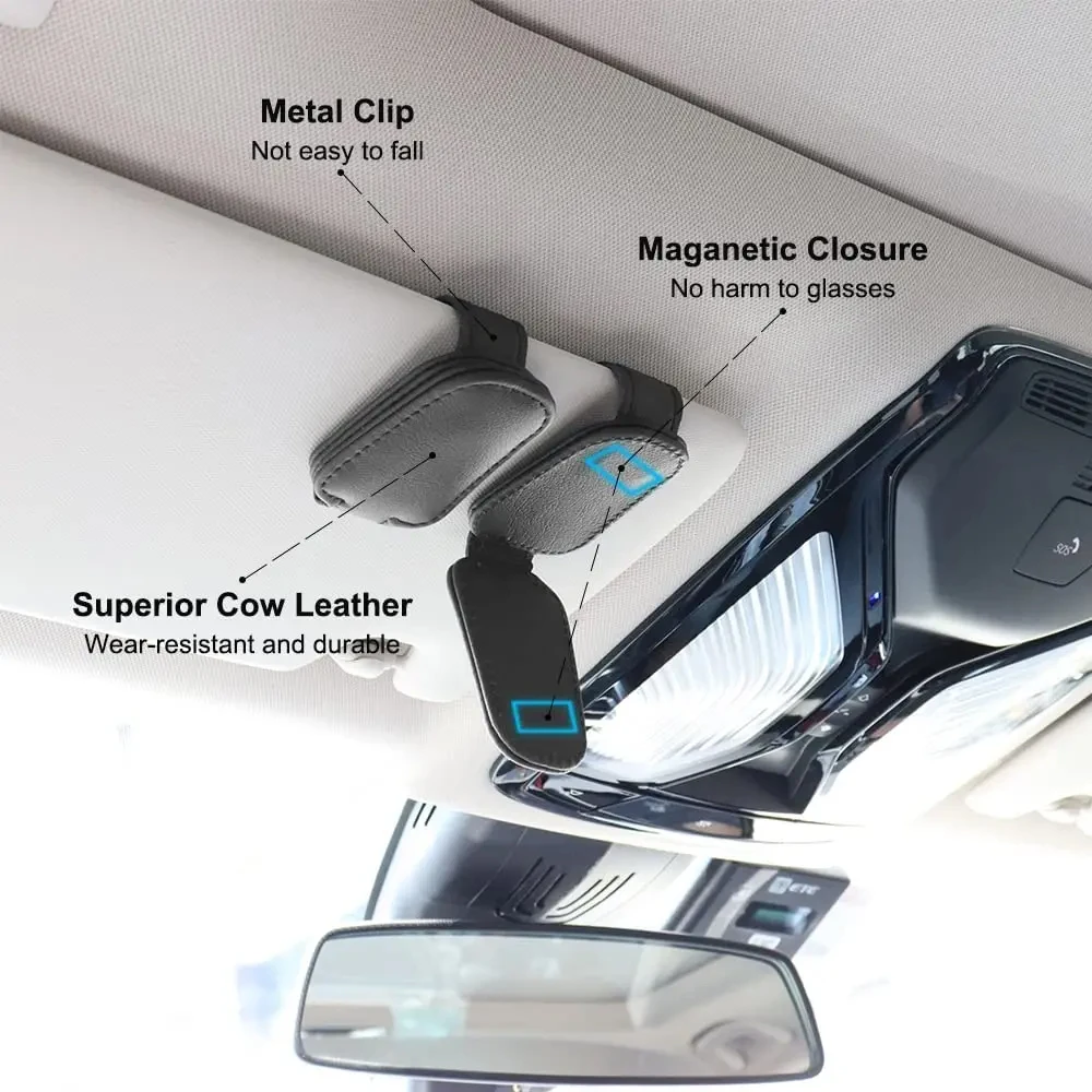 Universal Car Sunglasses Holder Car Magnetic Leather Clip Card Ticket Holder Auto Sun Visor Glasses Box Decoration Accessories-5