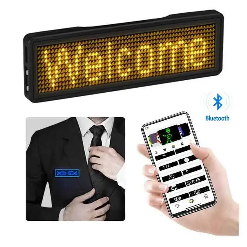 LED Board Bluetooth Mini Display Breastpiece DIY panel Programmable Scrolling Message  Name Tag Module Rechargeable Capable