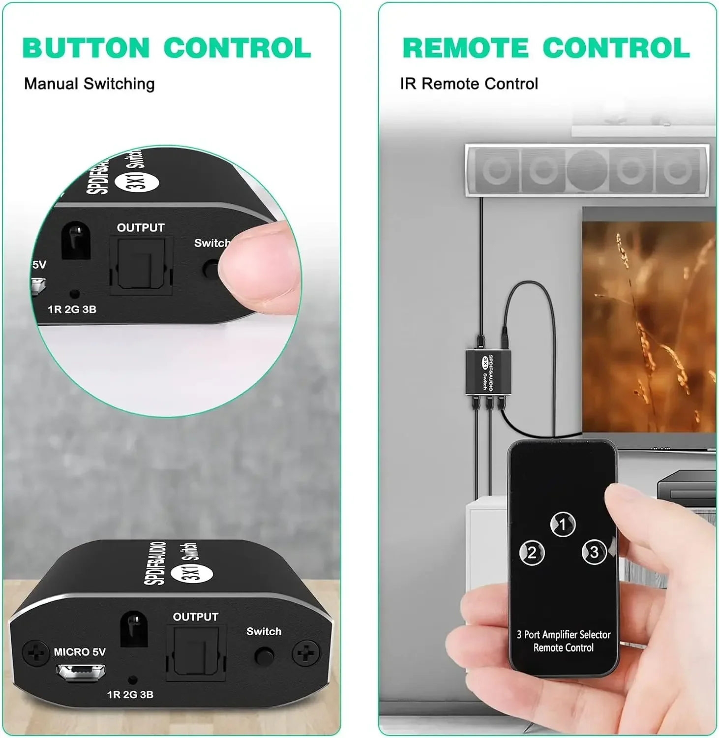 3 Port SPDIF Toslink Audio Switch 3x1 Digital Optical Audio Switcher Selector Hub with IR Remote Support LPCM 2.0-6