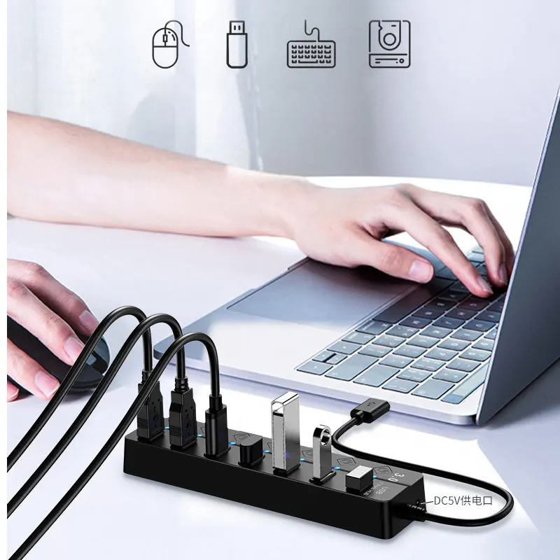USB 3.0 Power Adapter 4/7 Port Multi USB Splitter Hub USB Hub 2.0 USB Multiple Expander Switch 30CM Cable Hub Docking Stations-6
