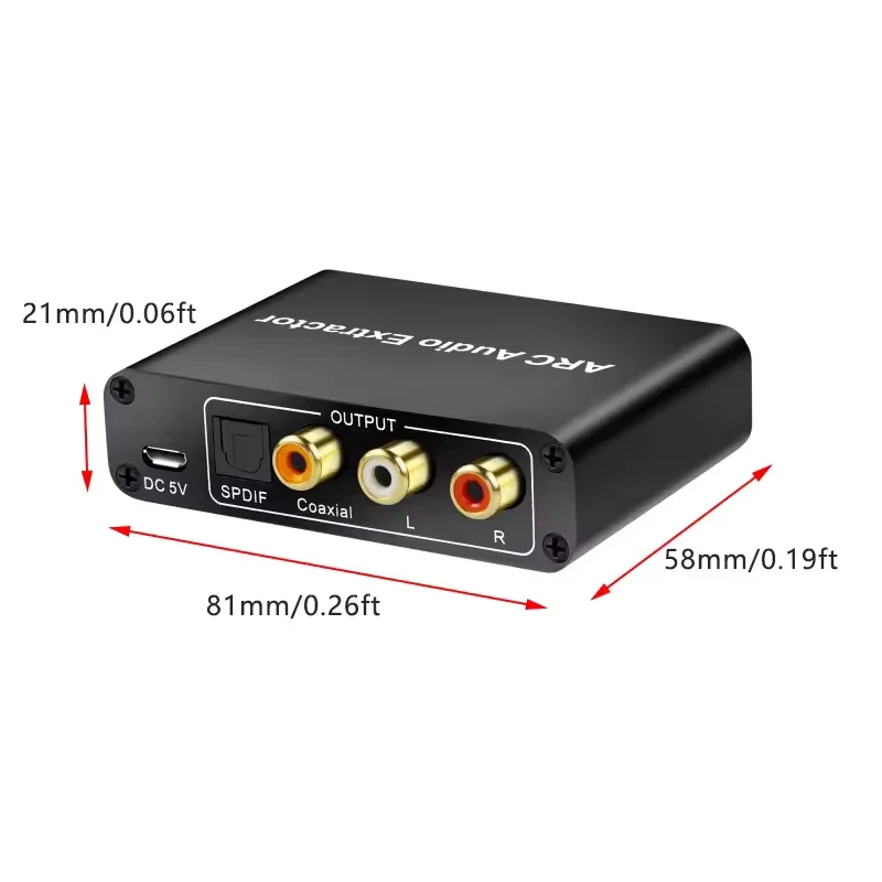 HDMI ARC Audio Extractor DAC ARC L/R Coaxial SPDIF Jack Extractor Return Channel Converter For Fiber RCA 3.5mm Headphone for TV-5