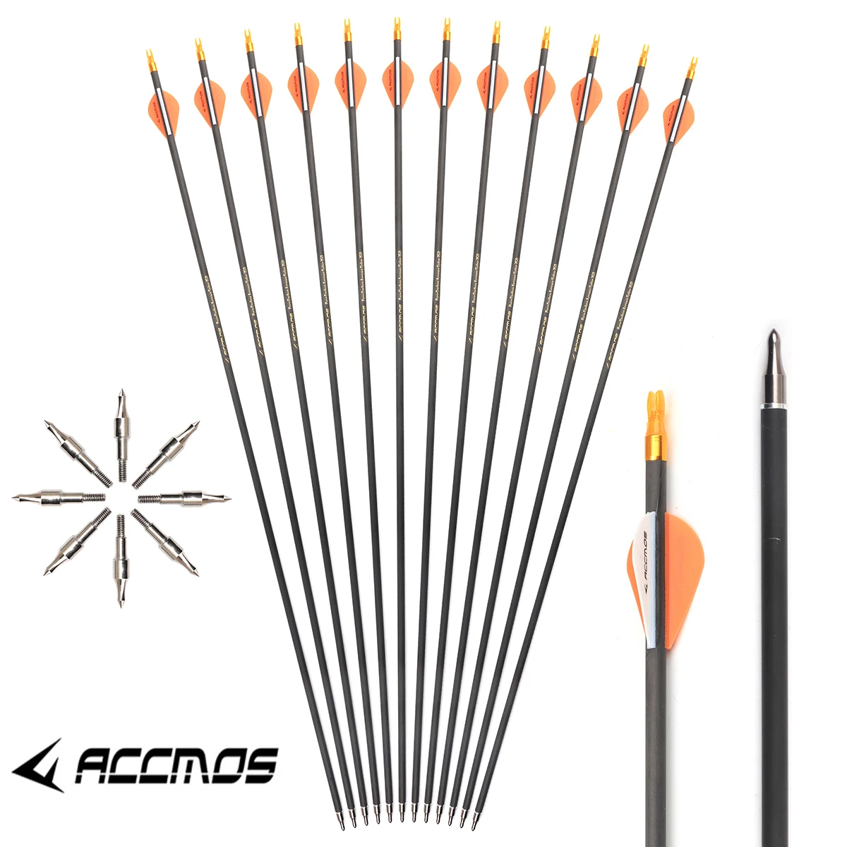 12pc Newest Spine 300 350 400 500 600 700 Pure Carbon Arrow 28 30inch ID 6.2mm Removable Arrowhead For Archery Compound /Recuvr-6
