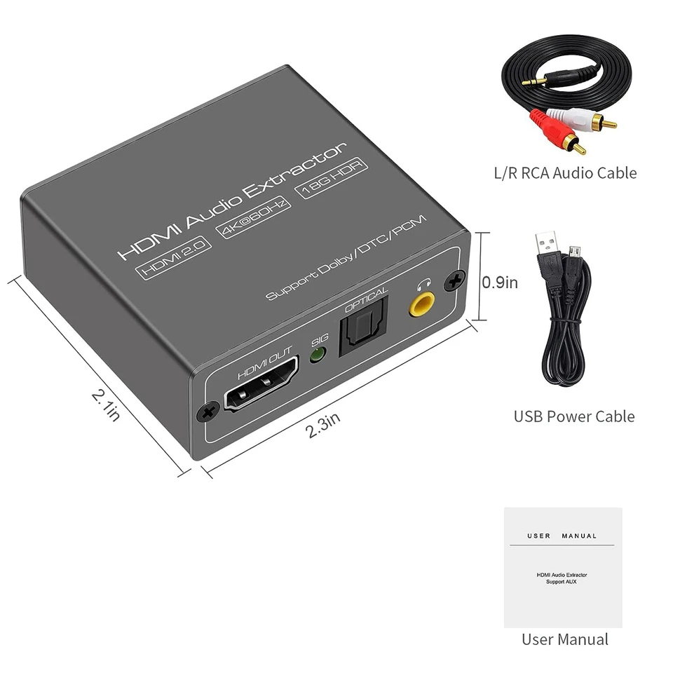 Navceker 4K Video Audio Extractor HDMI-Compatible to 3.5MM Audio Converter SPDIF Optical TOSLINK Stereo Out Splitter Adapter-6