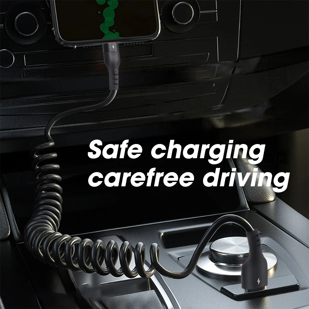 For Apple 30W USB Fast Car Charger Cable For iPhone 14 13 12 11 Pro Max 8 Plus X XS Spring Telescopic Charging Cable Accessories-3
