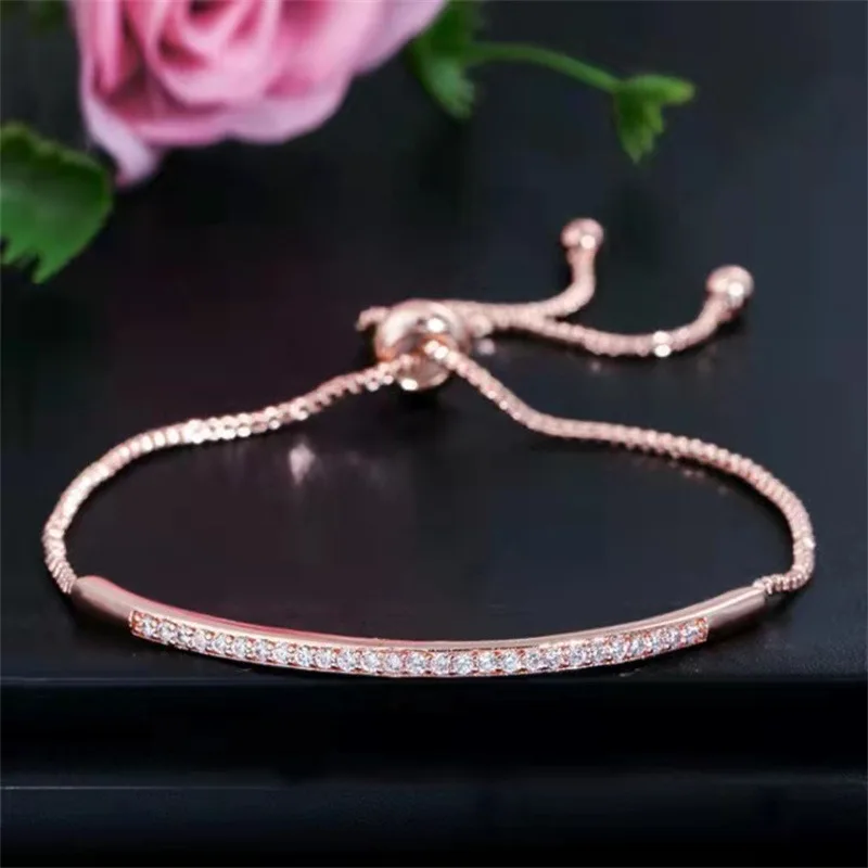 Creative fashion delicate hand jewellery with rhinestones single row arc adjustable bracelet-4