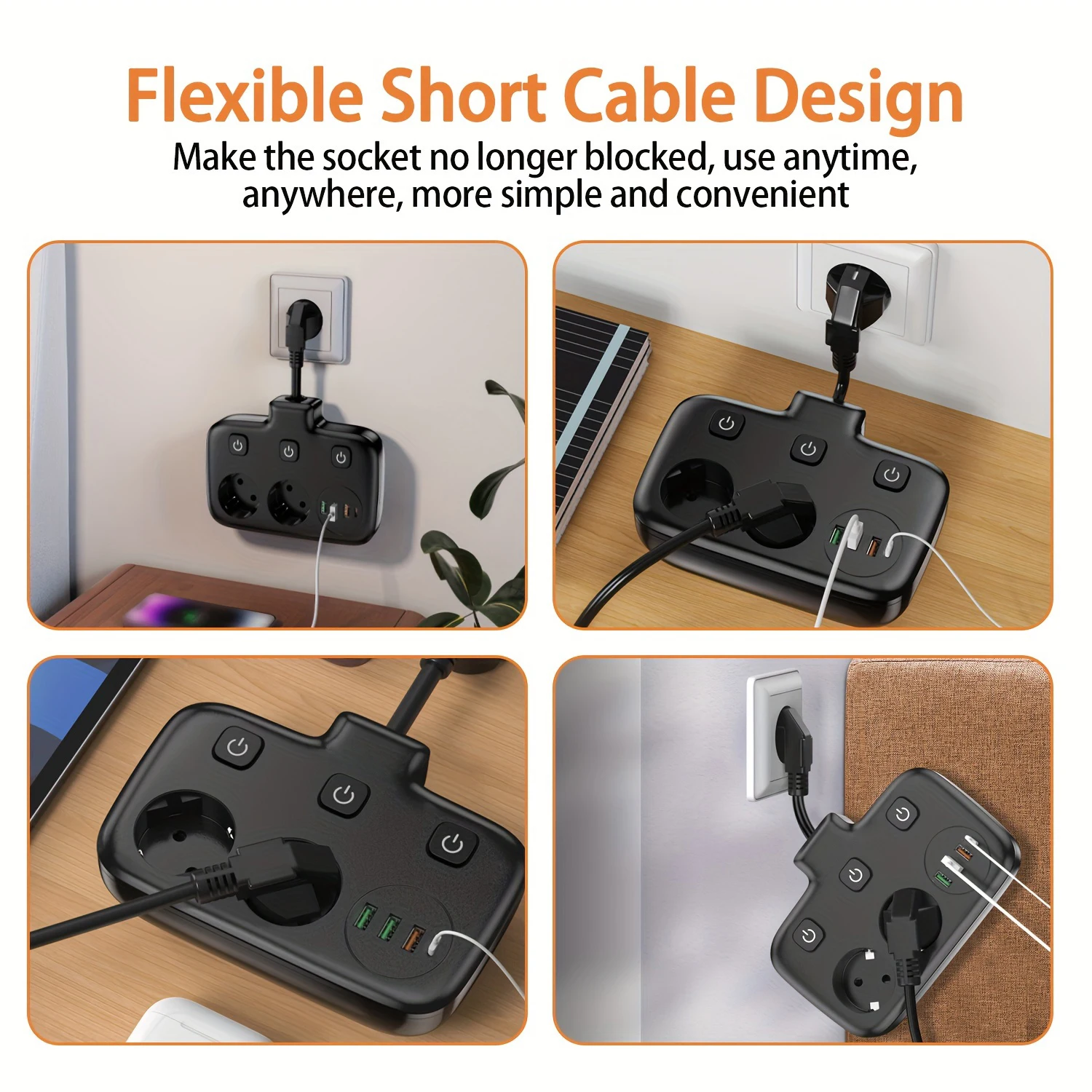 EU KR Plug Power Strip AC Outlets Multitap Electrical Wall Socket Extension Cord With USB C Ports Fast Charging Network Filter-4