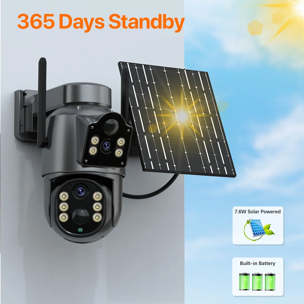 4K HD Solar WiFi Camera Outdoor Built-in Battery Dual Lens 2K Security Camera Solar Panel Wireless Video Surveillance CCTV iCSee-2