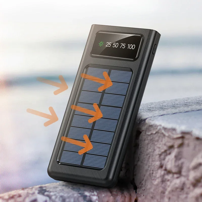 200000mAh Solar Power Bank Large Capacity Super Fast Charging Digital Display 4 Cables External Battery For iphone 16 15 Xiaomi-4