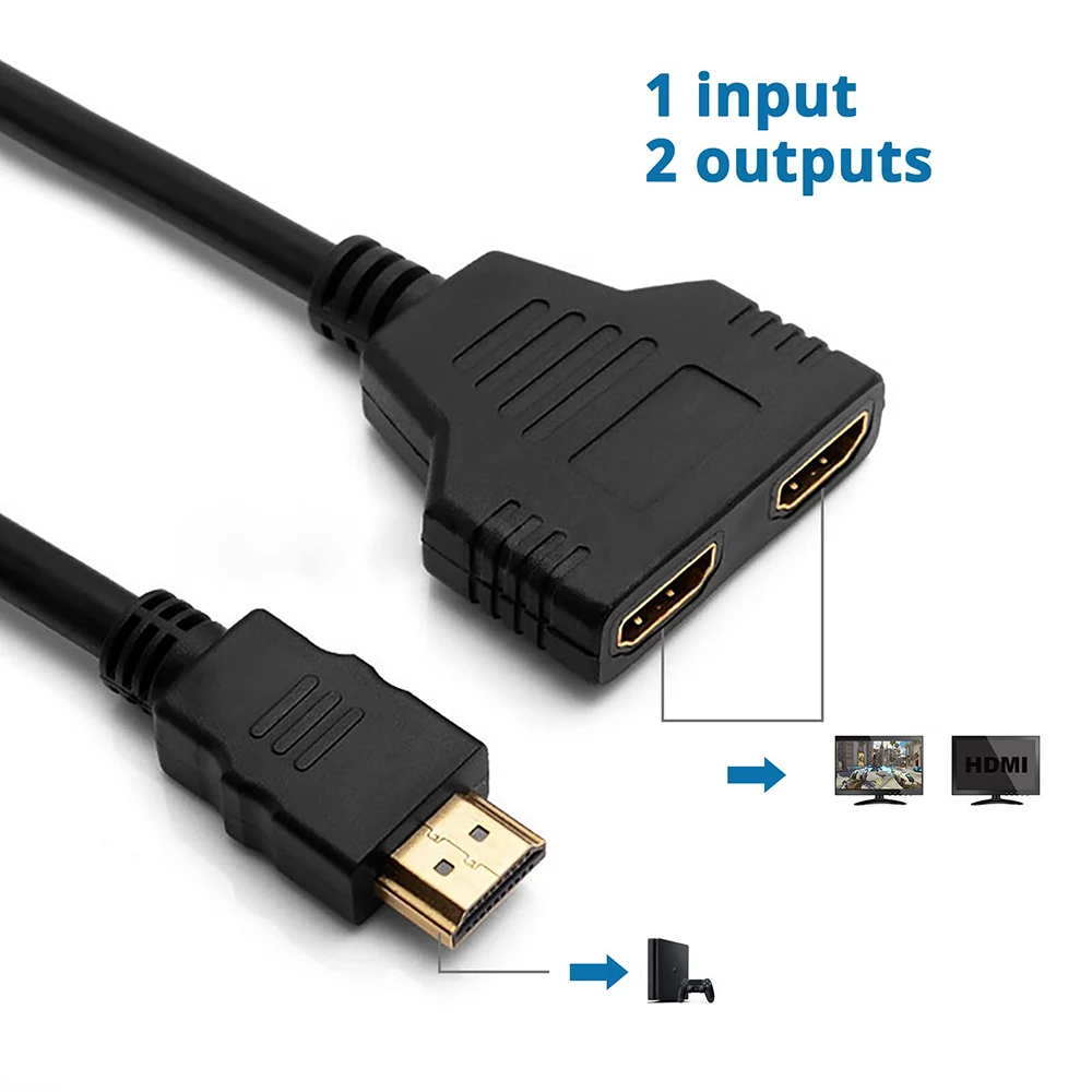 HDMI Splitter Cable Male 1080P To Dual HDMI Female 1 To 2 Way HDMI Splitter Adapter Cable, Support Two TVs At The Same Time-4