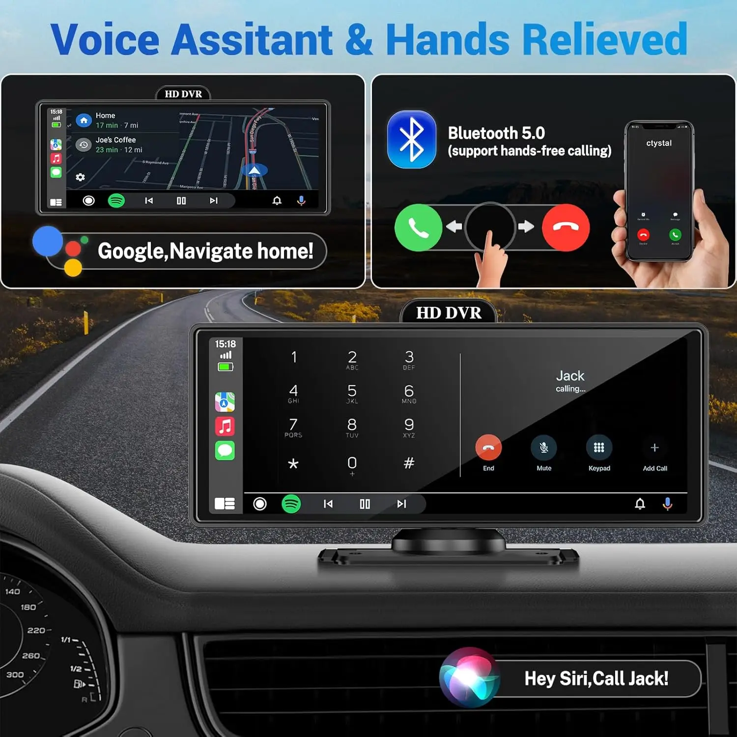 11.26 Inch 4K DVR Wireless CarPlay & Android Auto Dash Cam Bluetooth Audio GPS Navigation Dashboard Dual Lens Video Recorder-3
