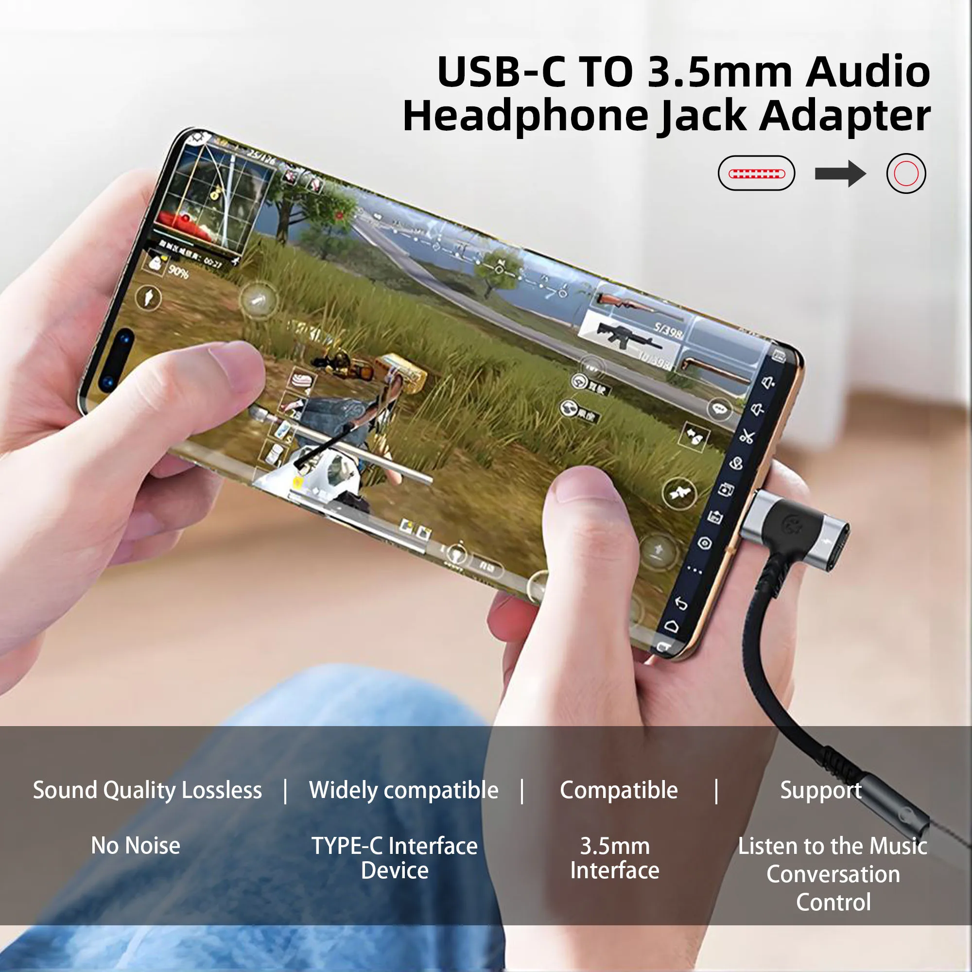 USB C to 3.5mm earphones and charger adapter 2-in-1 C-type to Aux microphone jack, with PD 100W fast charging encryption dongle.-2