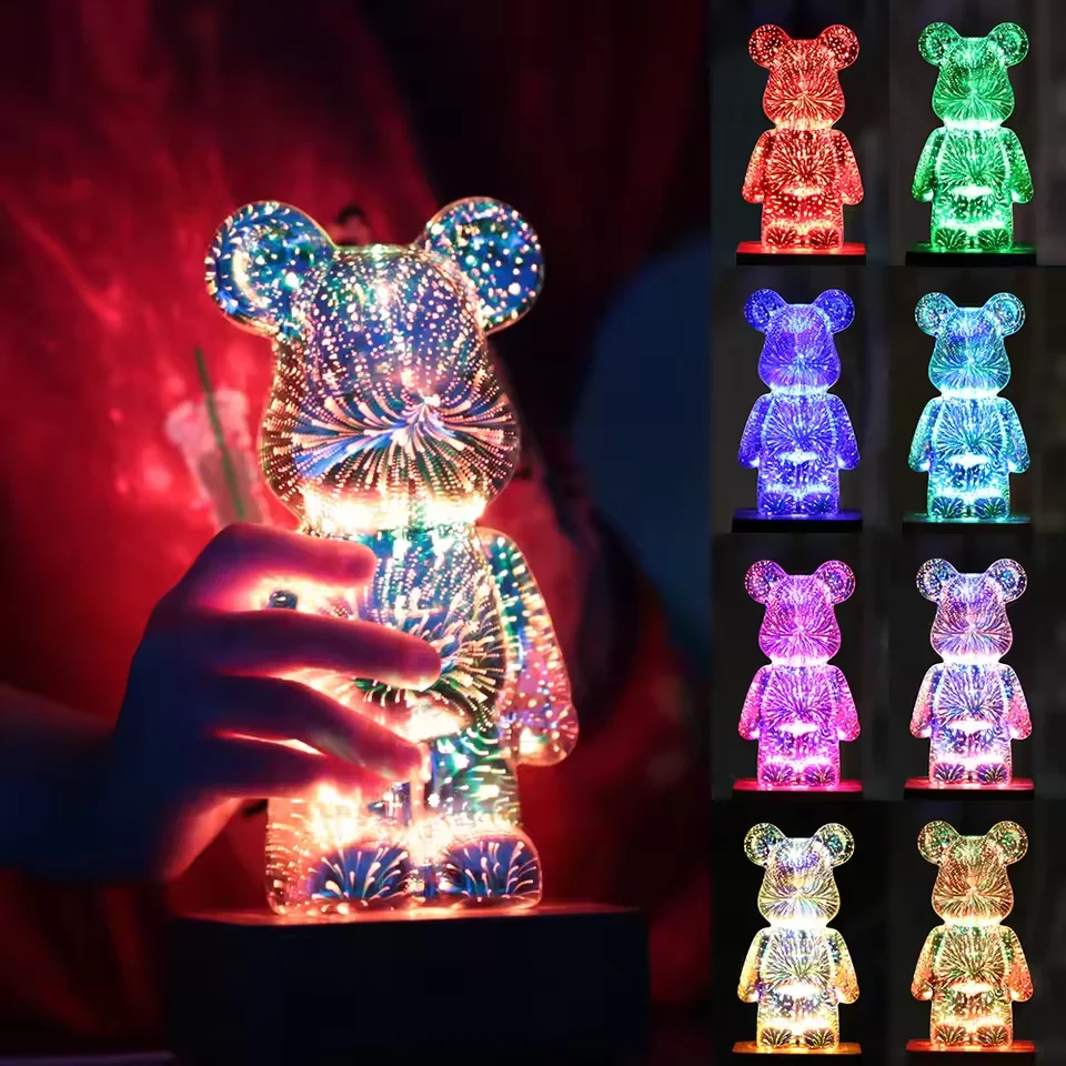 LED 3D Bear Fireworks Night Light USB Room Decoration Ambient Light Suitable for Children Room Bedroom Decoration-5