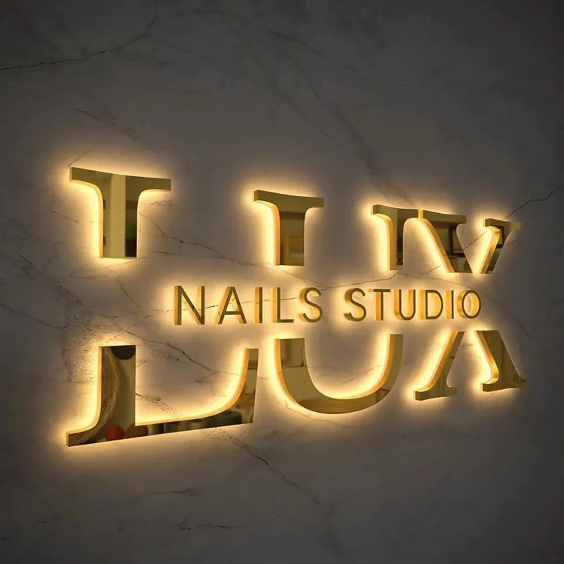Custom Business Logo Backlit Sign Gold Metal Letters Led Illuminated 3D Stainless Steel Storefront Bar Club Signage Outdoor Sign-6