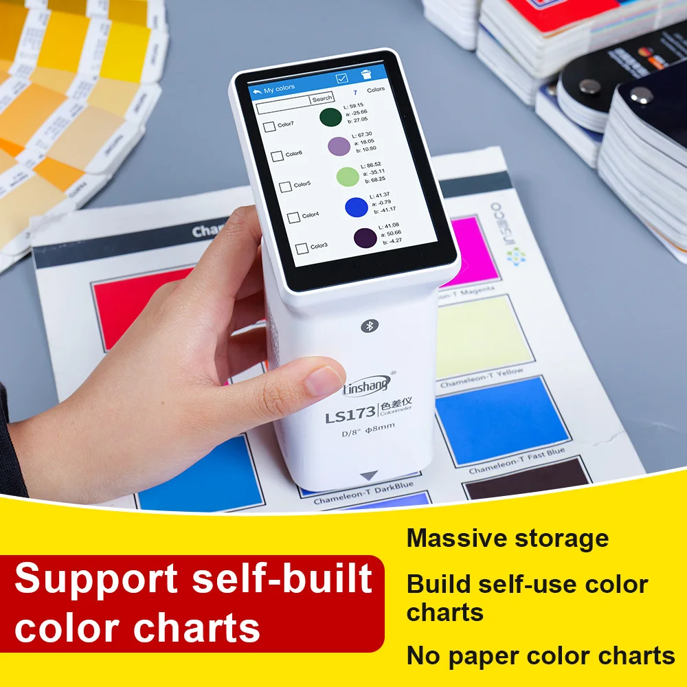 Portable Digital Colorimeter High Precision Handheld Color Meter for Measuring Paints Plastics Color Difference with D/8 LS173-5
