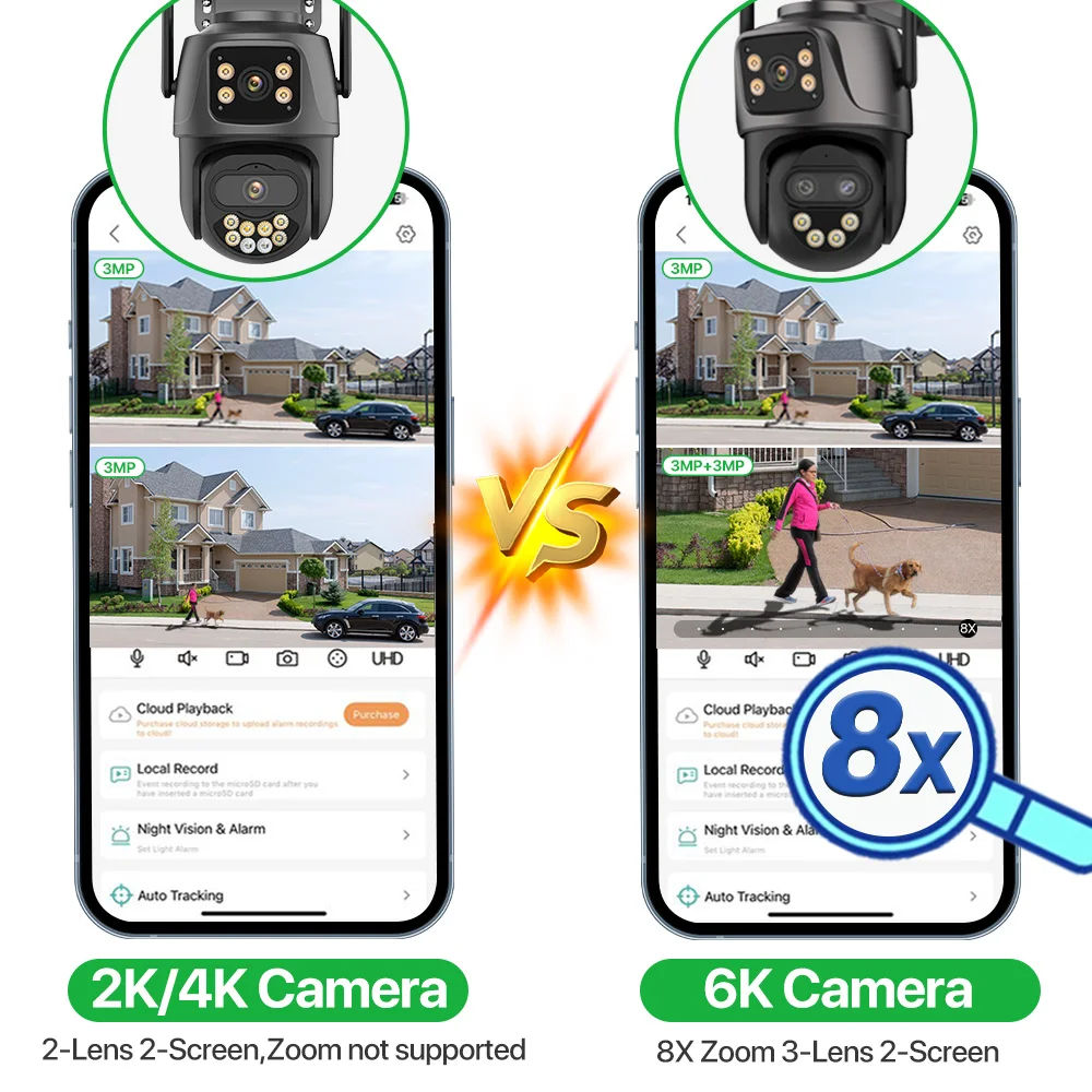 6K 9MP HD IP Camera Outdoor Three-Lens External WiFi Camera 4K 8MP Dual Screen Security PTZ Cam Auto Tracking Surveillance iCSee-6