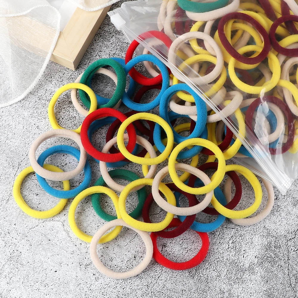 50Pcs Women Girl Mixed Colors Hair Bands 4cm Basic Hair Ties Elastic Headband Simple Hair Scrunchies Accessories Ponytail Holder-4