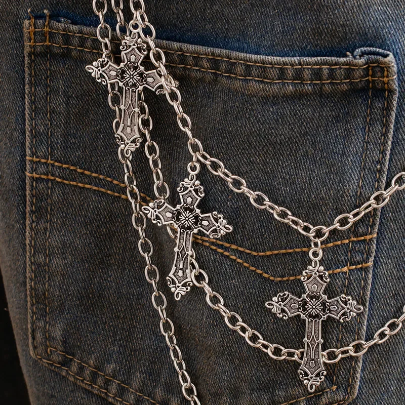 Fashion Punk Metal Pants Chain Hip Hop Waist Chain Cross Pendant Jeans Chain For Men Women Accessories Gifts-3